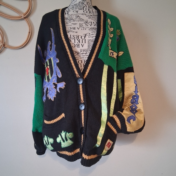 No! Jeans patchwork king queen Art Vintage cardigan Size O/S - Picture 13 of 13